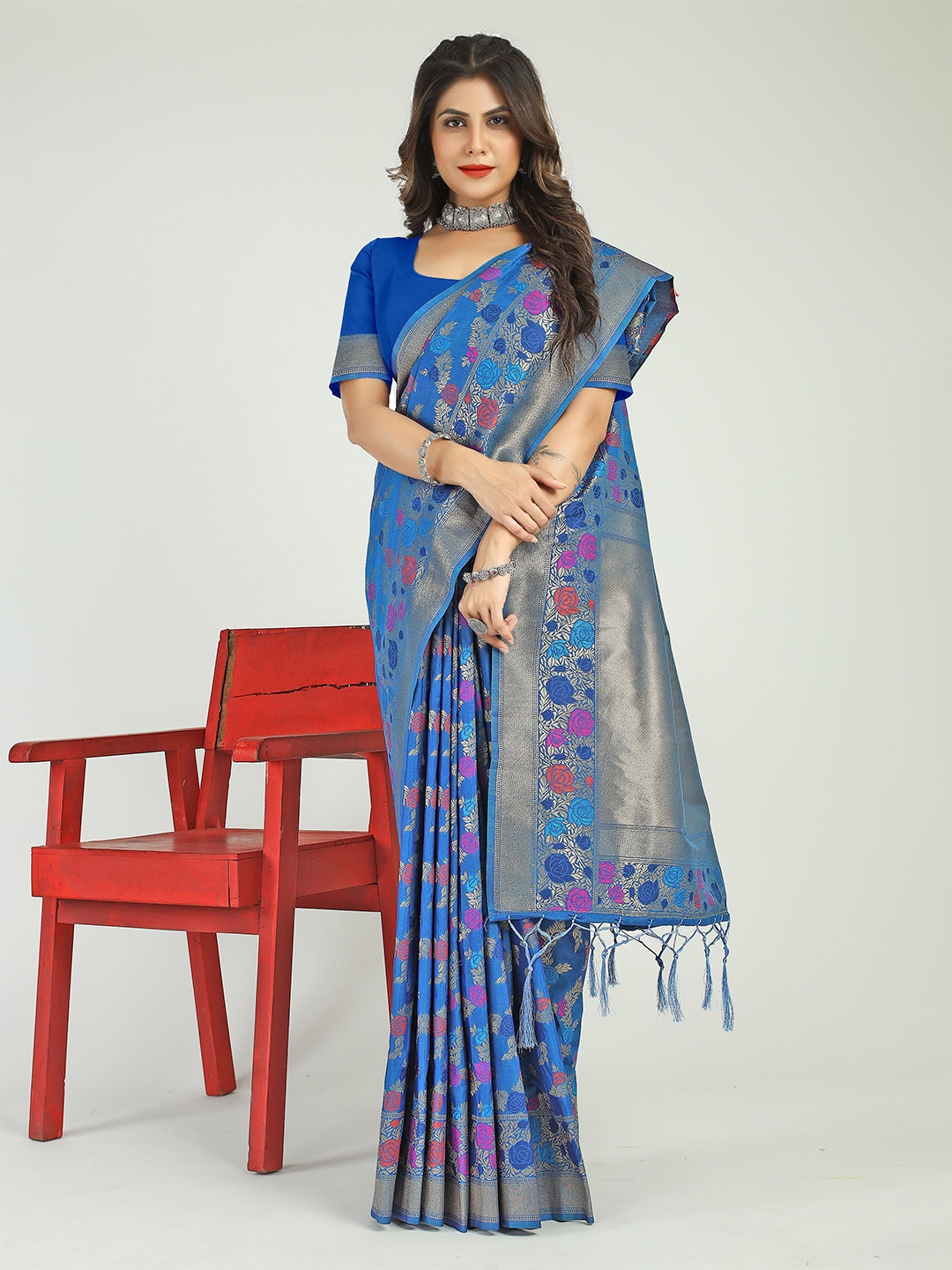 

Mitera Woven Design Zari Banarasi Saree, Blue