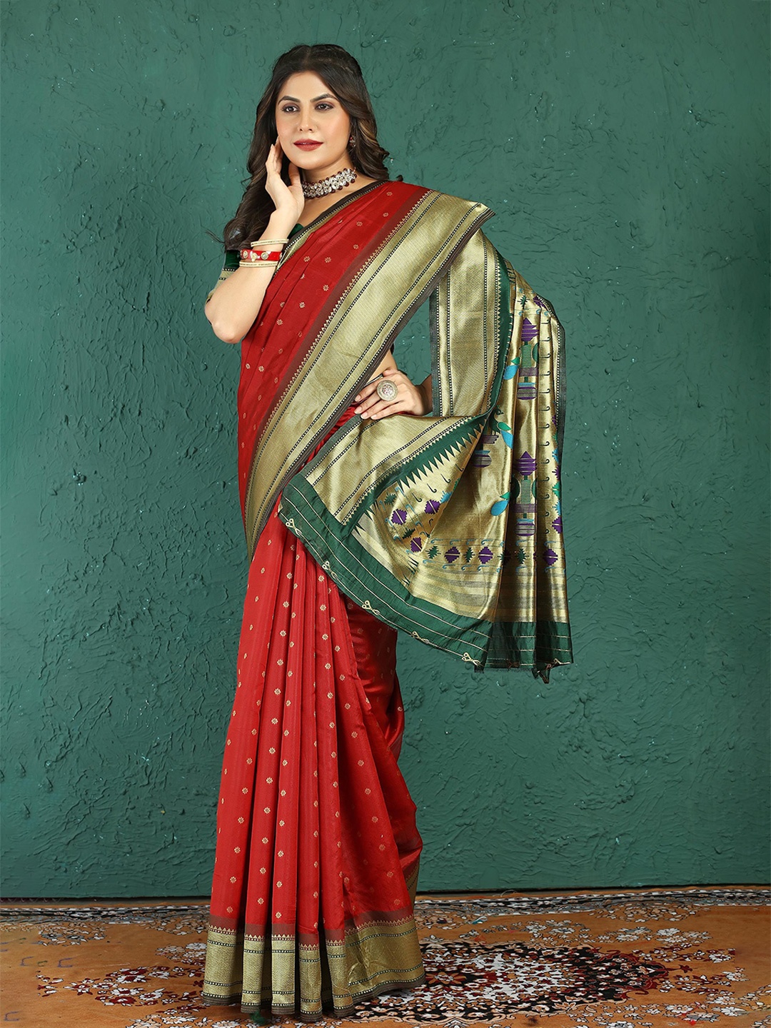 

Mitera Woven Design Zari Paithani Saree, Red