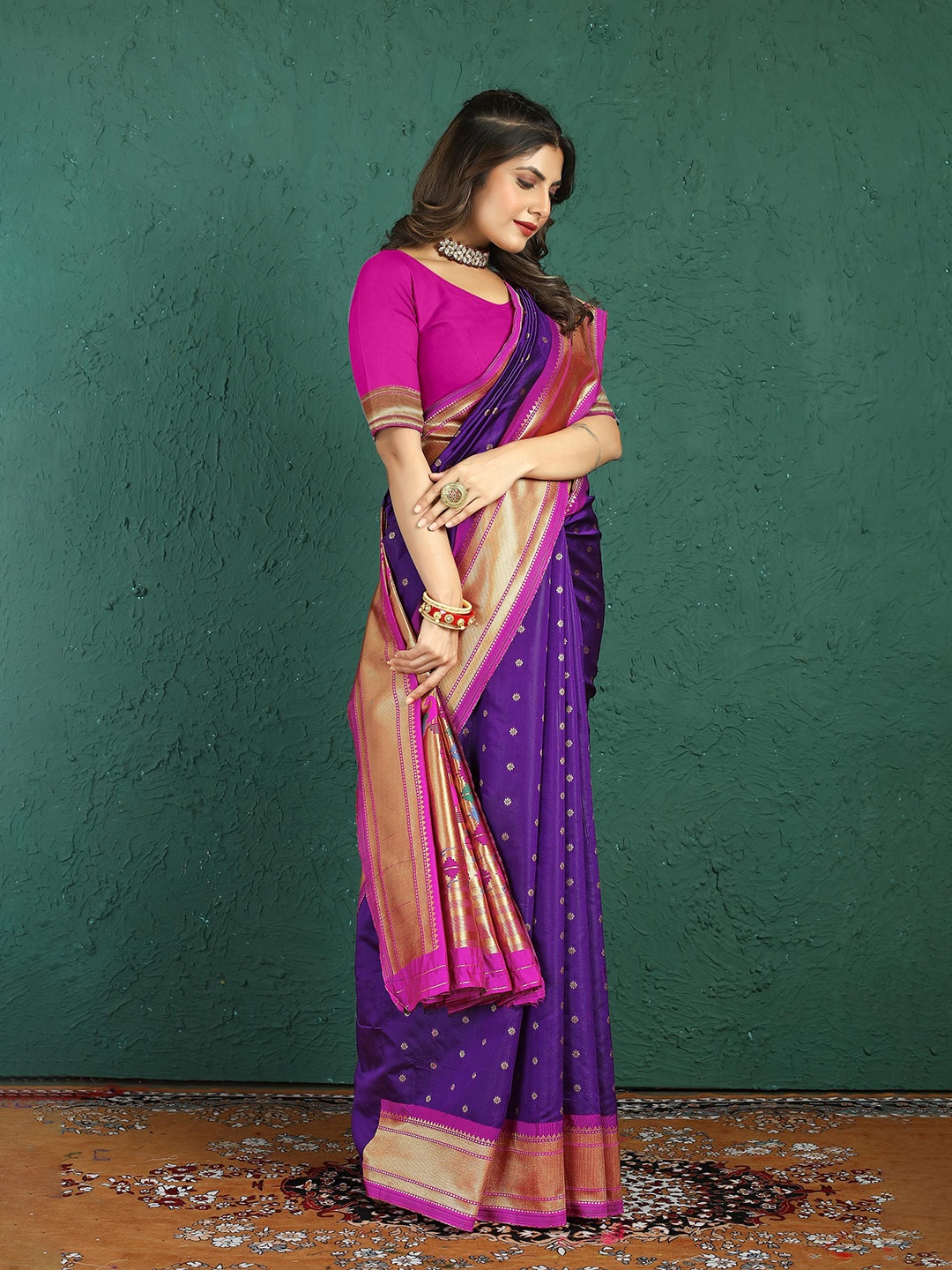 

Mitera Ethnic Motifs Zari Paithani Saree, Violet