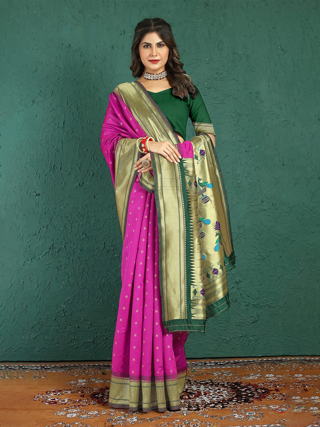 

Mitera Woven Design Zari Paithani Saree, Pink