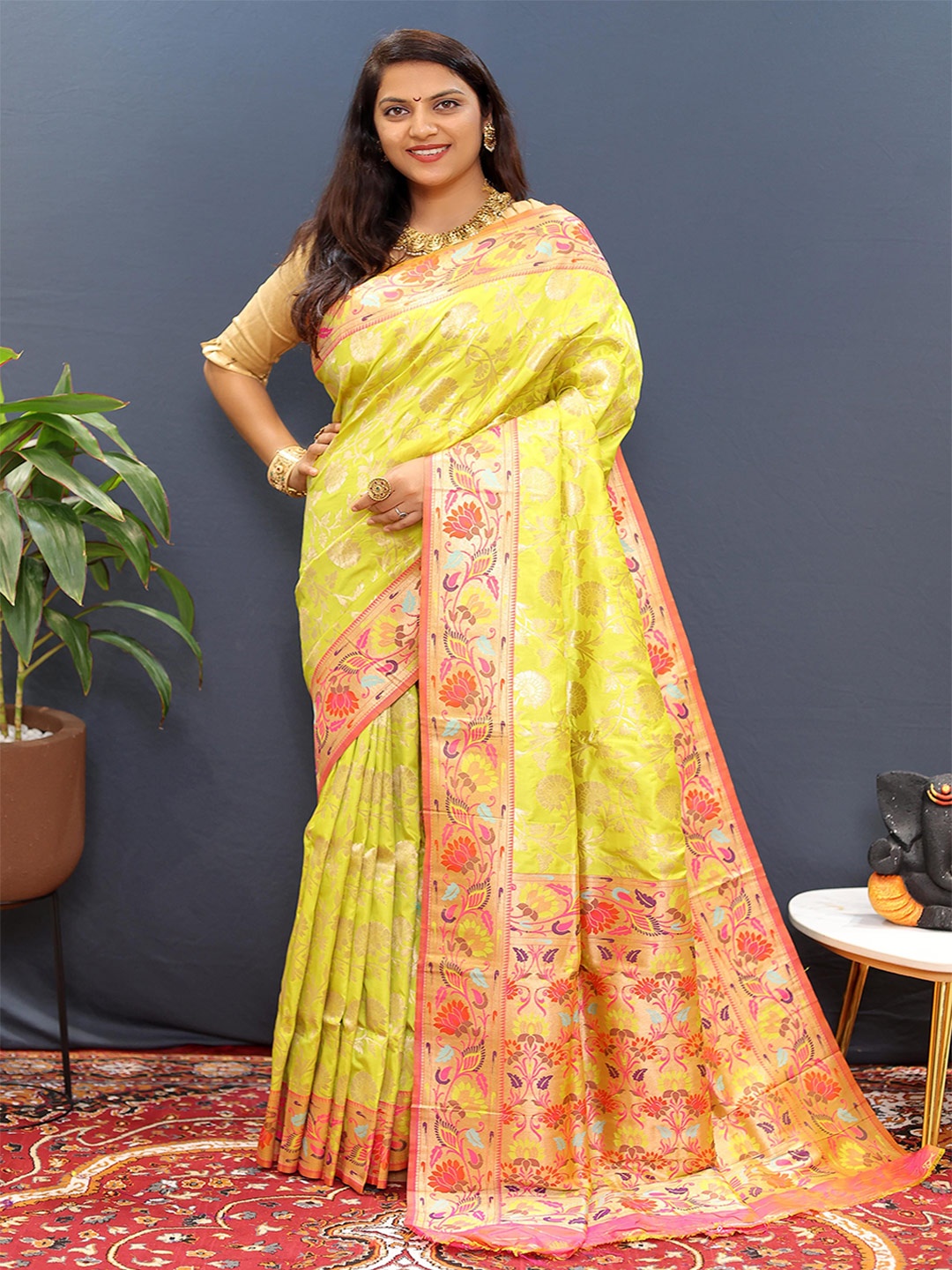 

Mitera Woven Design Zari Banarasi Saree, Yellow