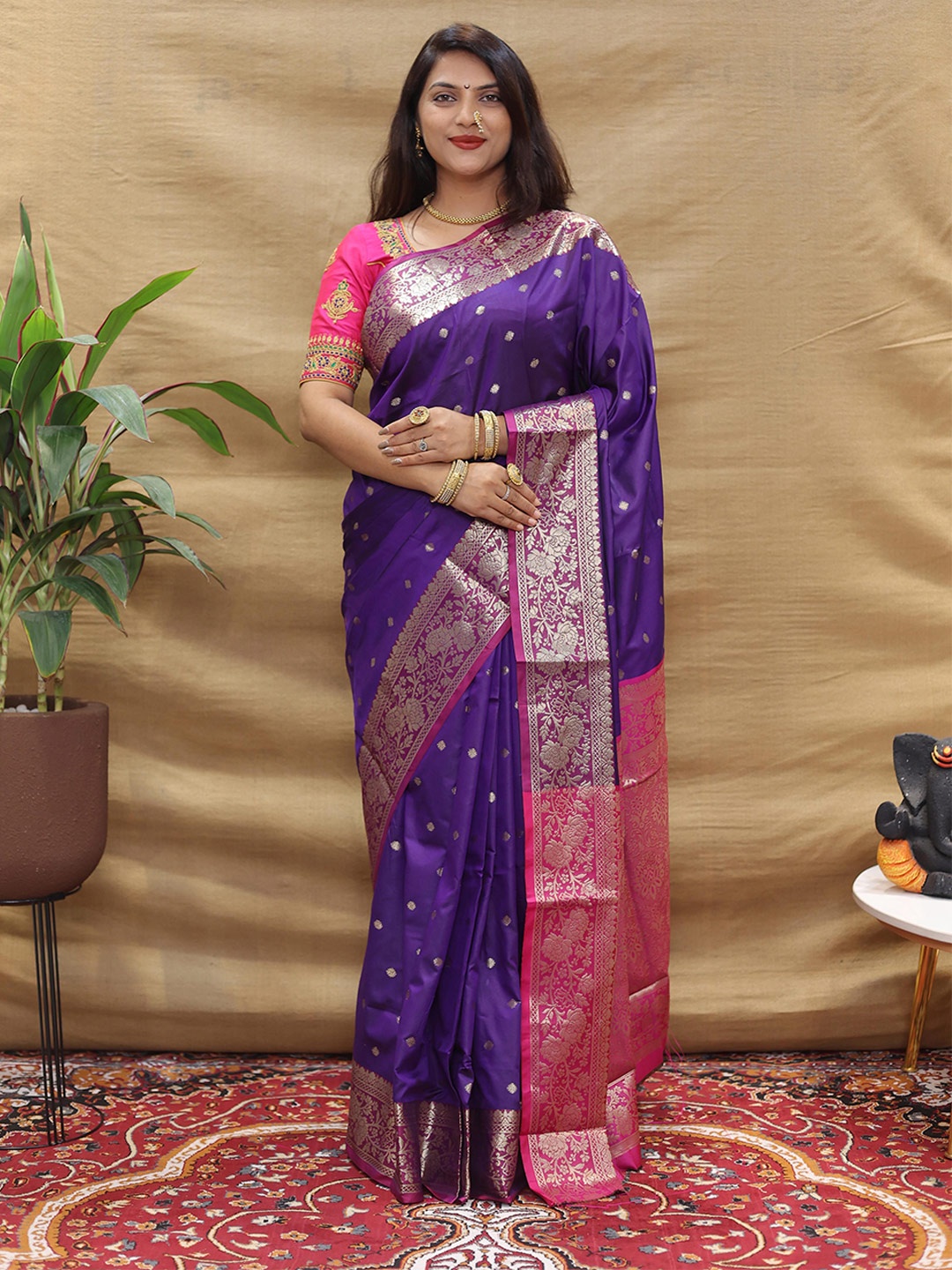 

Mitera Polka Dot Zari Banarasi Saree, Purple