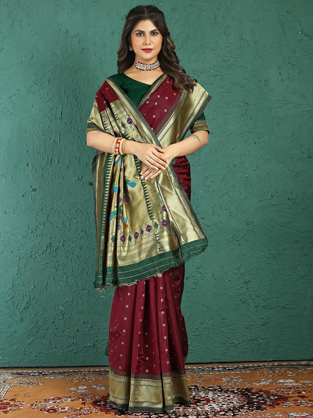

Mitera Woven Design Zari Paithani Saree, Burgundy