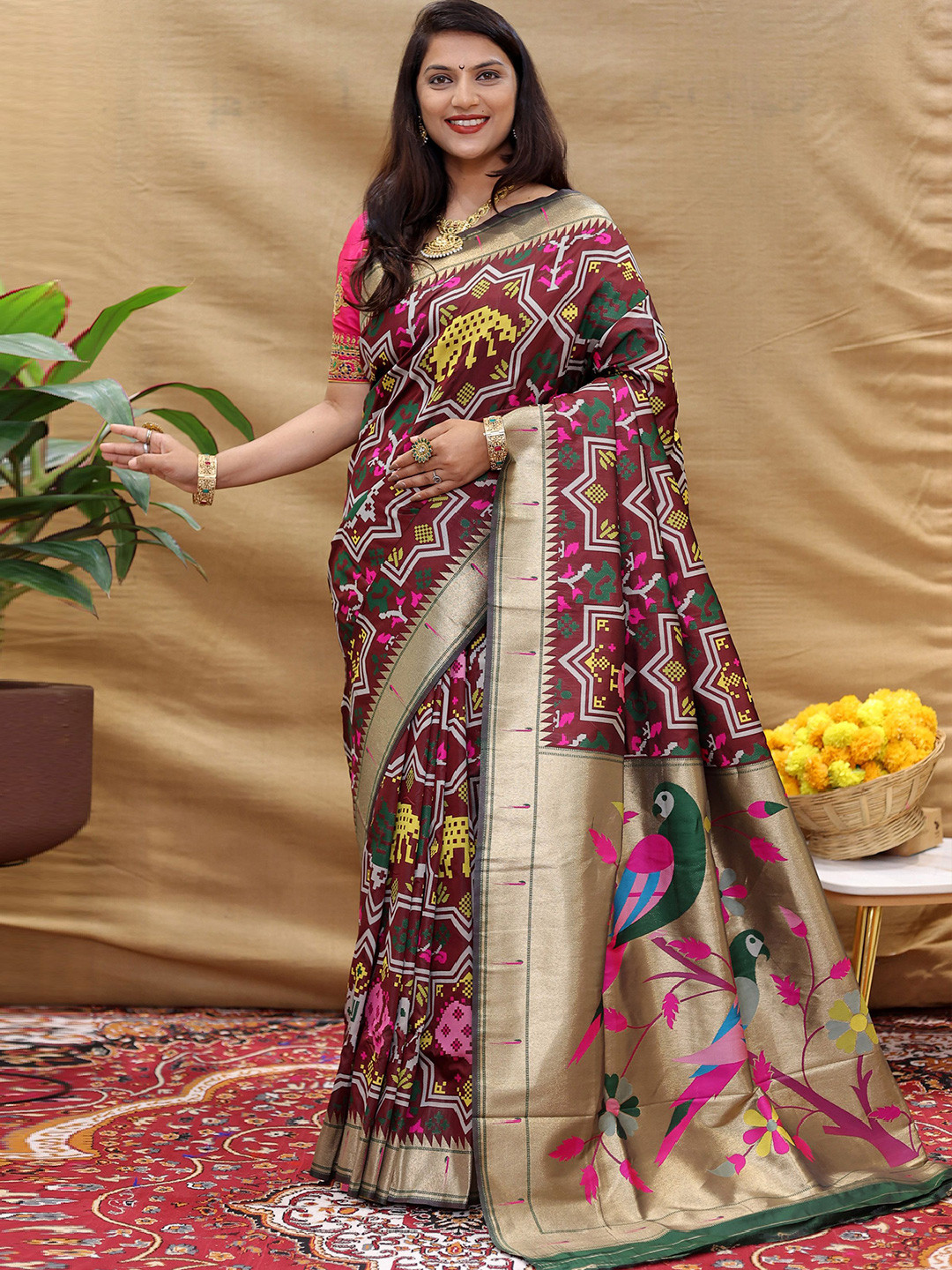

Mitera Zari Patola Saree, Maroon