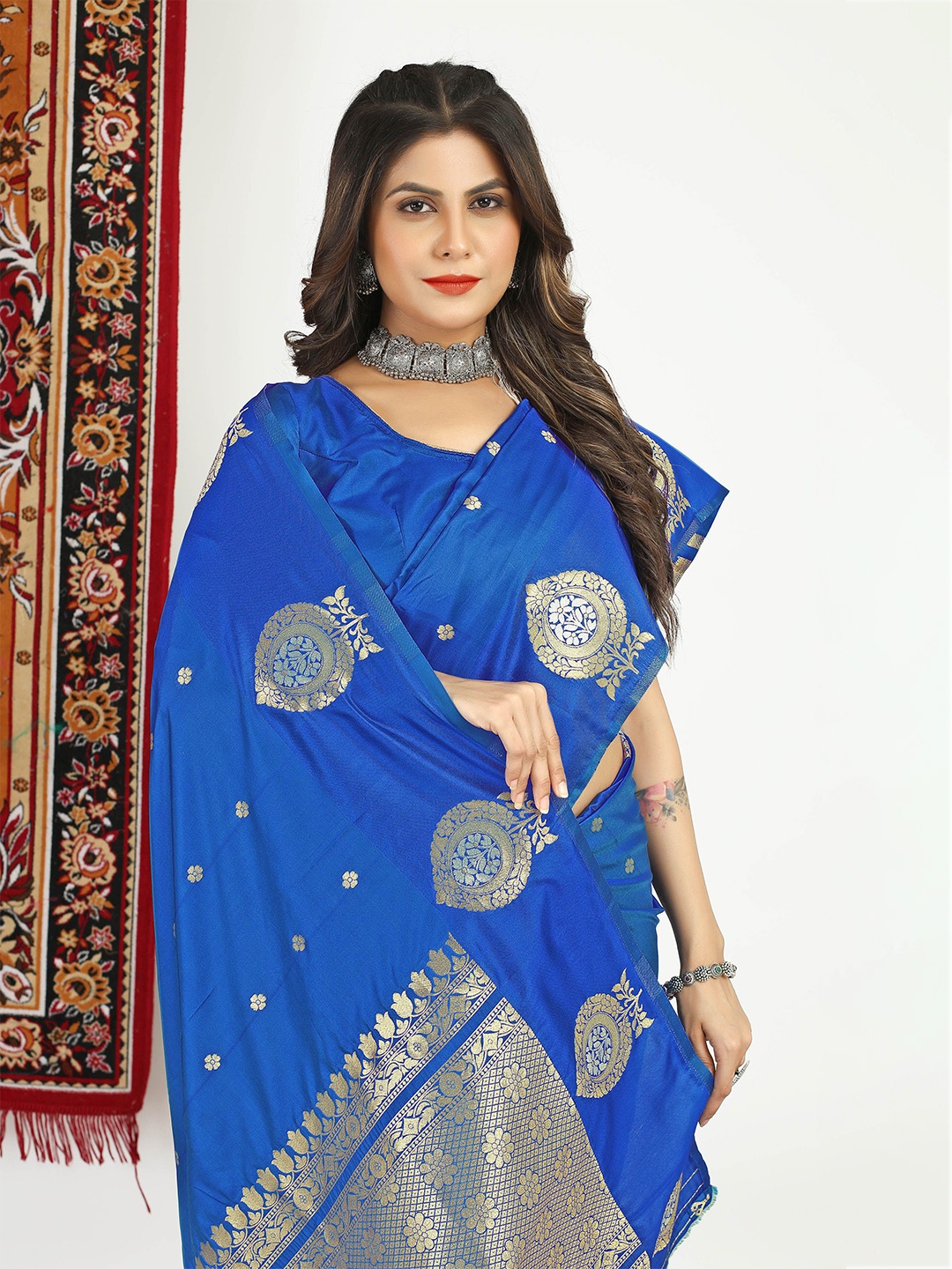 

Mitera Ethnic Motifs Zari Kanjeevaram Saree, Blue