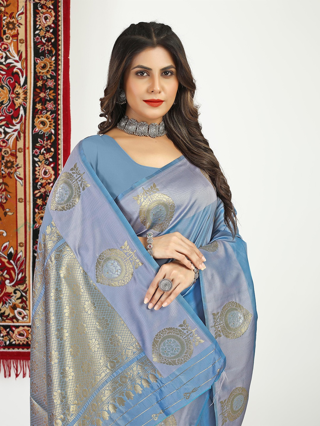 

Mitera Ethnic Motifs Zari Kanjeevaram Saree, Grey