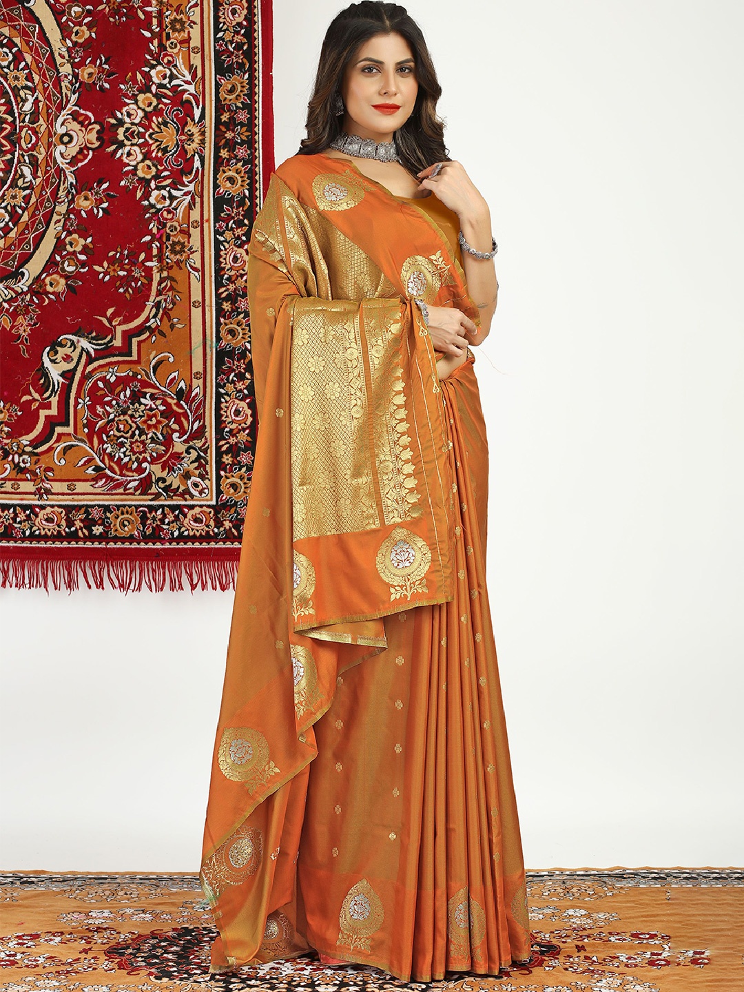 

Mitera Ethnic Motifs Zari Kanjeevaram Saree, Orange