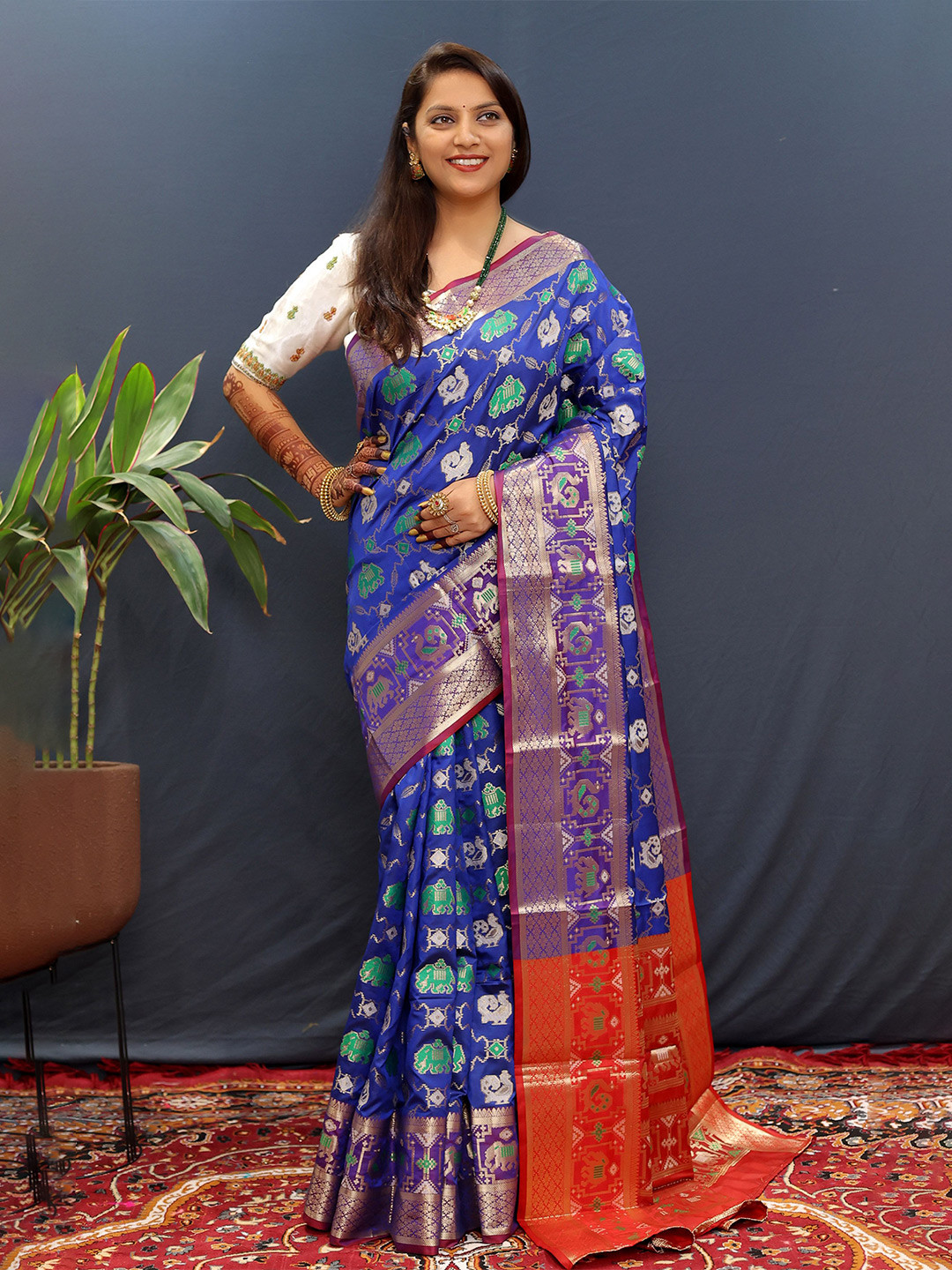 

Mitera Ethnic Motifs Zari Patola Saree, Blue