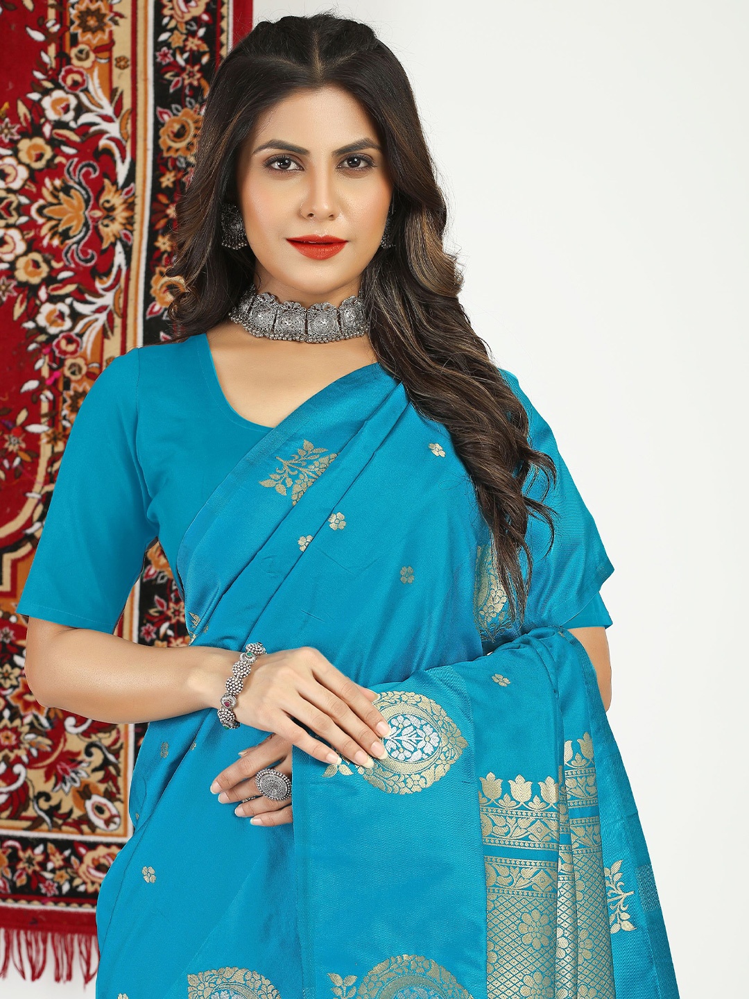 

Mitera Ethnic Motifs Woven Designed Zari Kanjeevaram Saree, Blue
