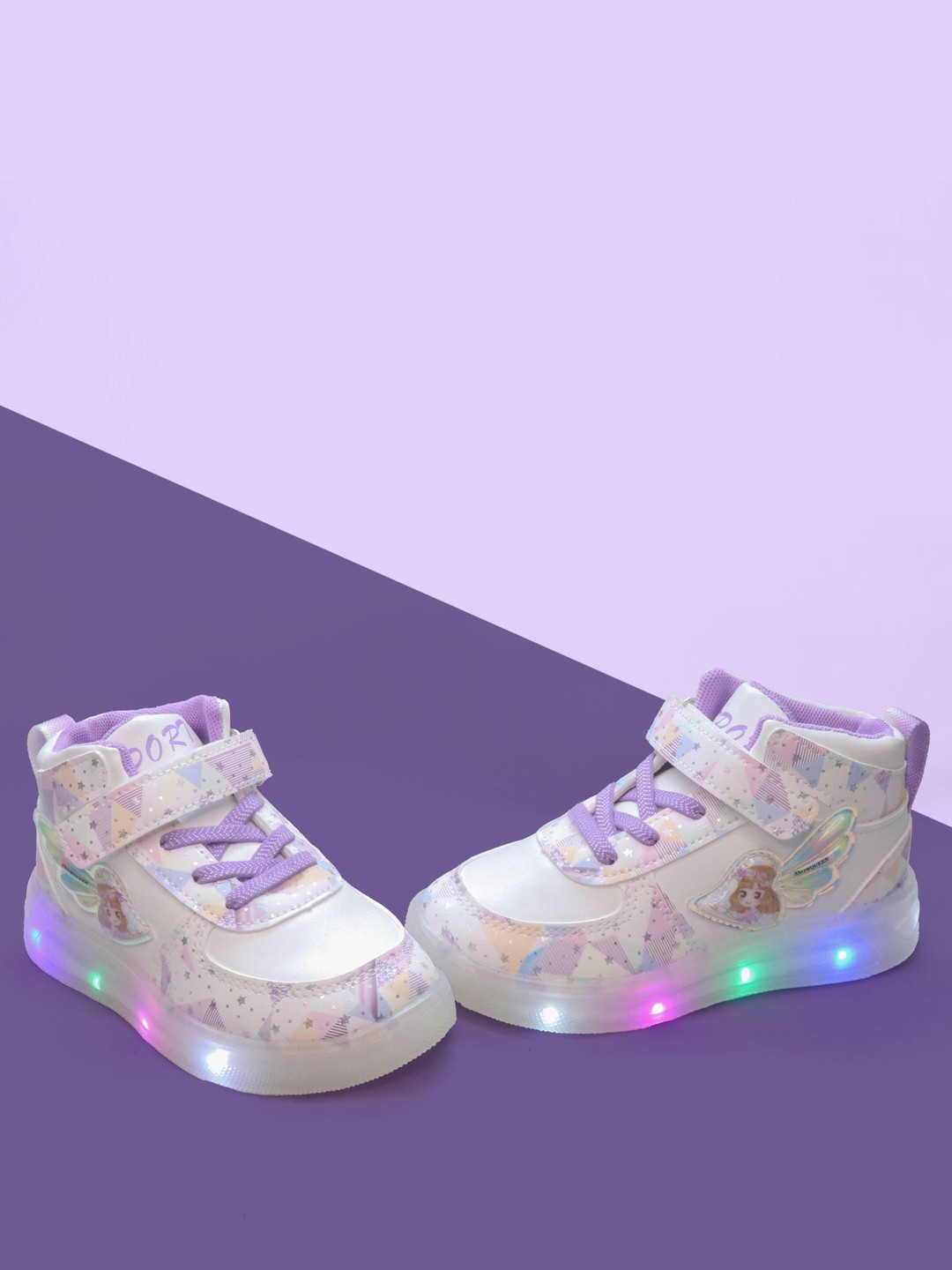 

FEETWELL SHOES Unisex Kids Printed PU Sneakers, Purple