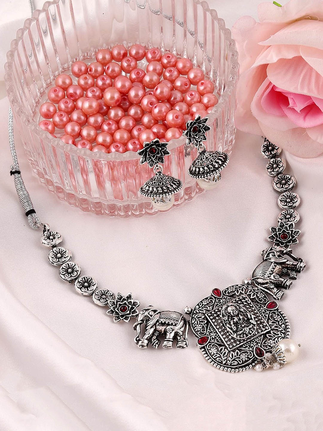 

MANSIYAORANGE Rhodium-Plated German Silver Necklace Set