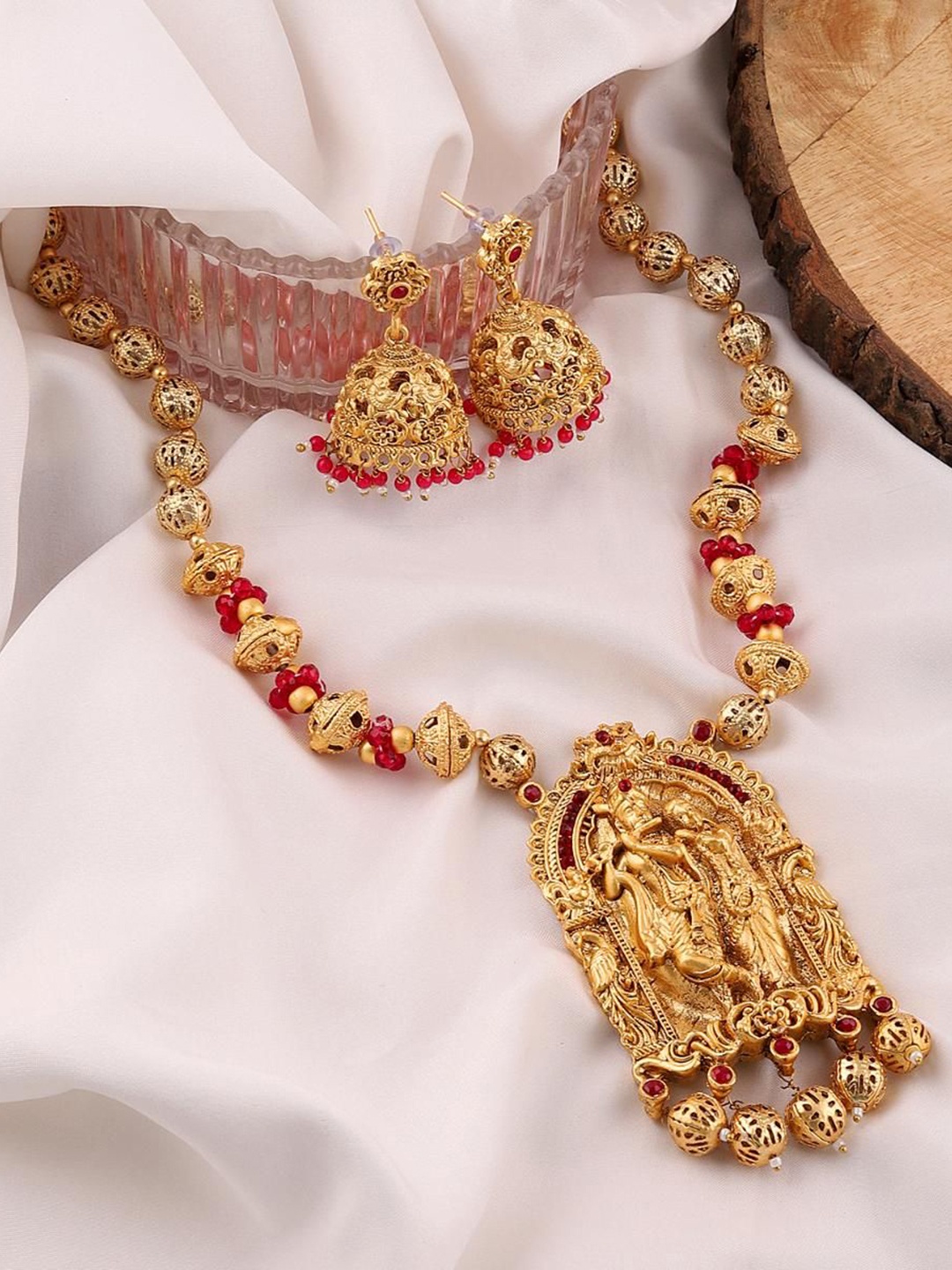 

MANSIYAORANGE Gold Plated Artificial Beads Temple Jewellery Set