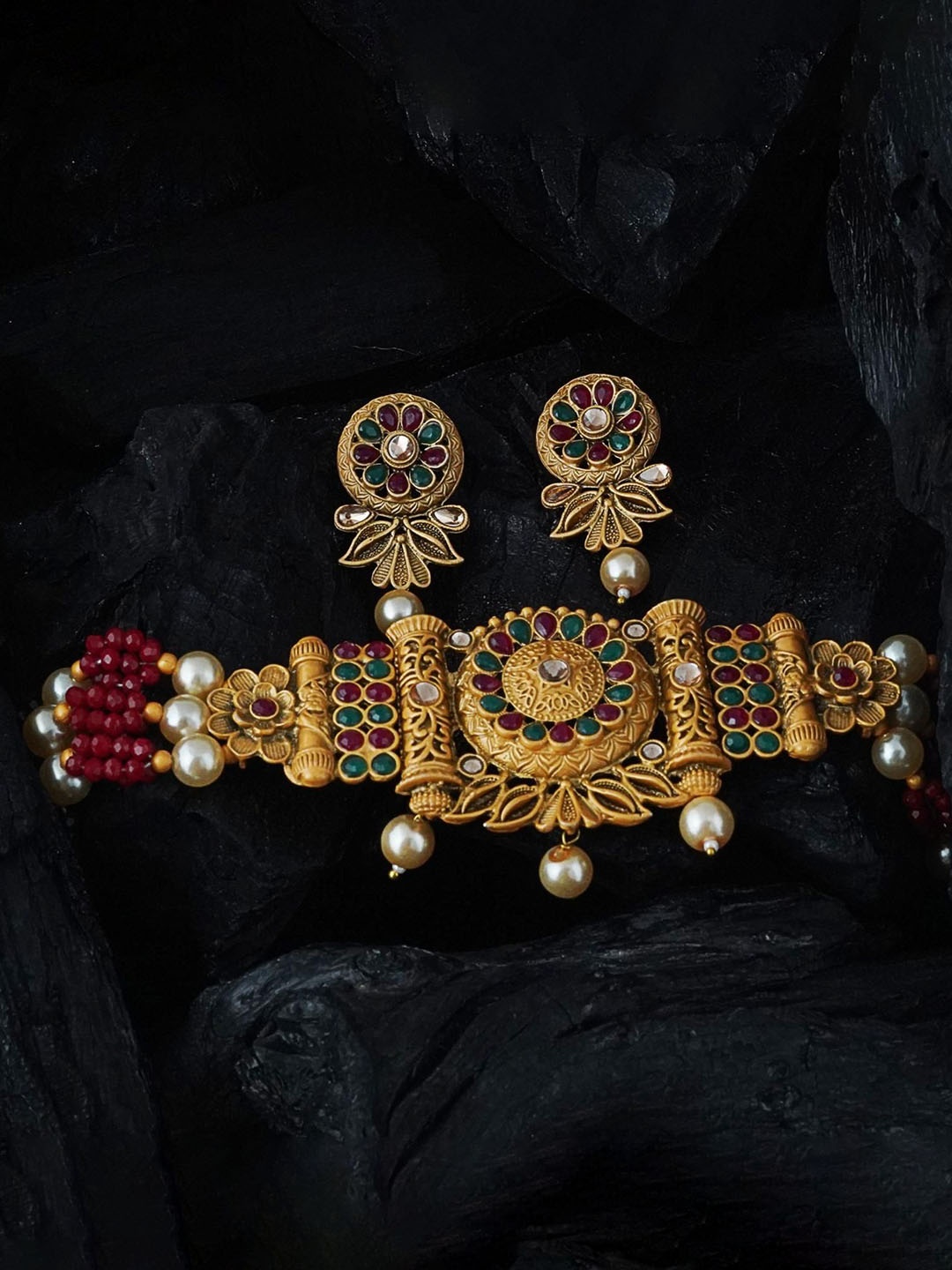 MANSIYAORANGE Gold Plated Pearls Jewellery Set