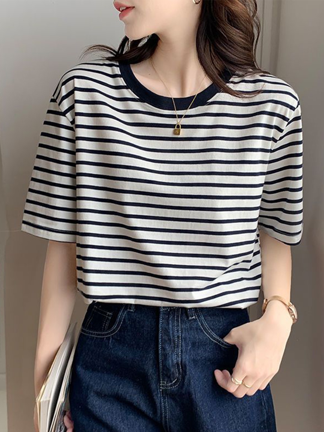 

StyleCast Striped Extended Sleeves Top, White