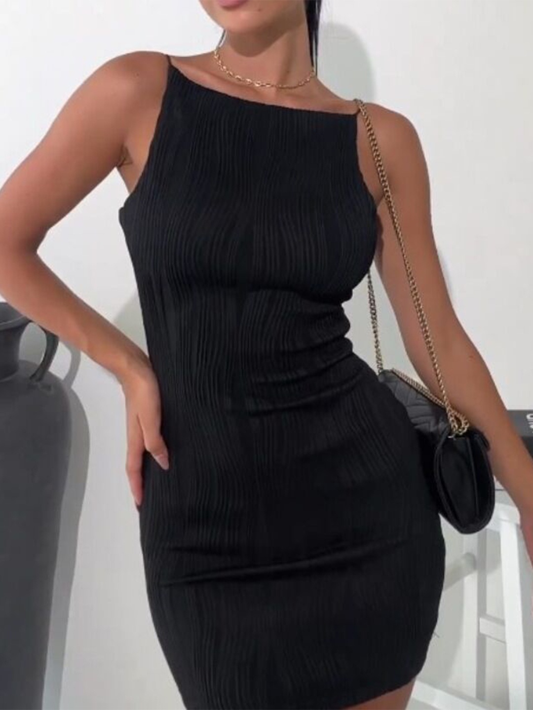 

StyleCast Women Solid Shoulder Straps Party Bodycon Dress, Black