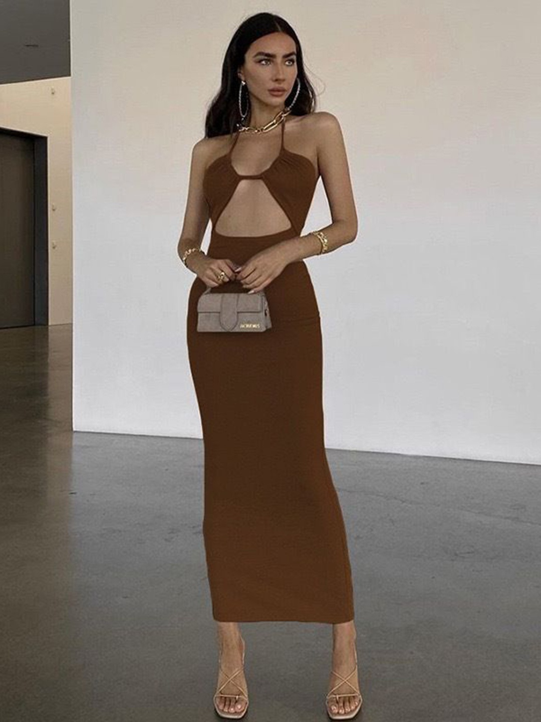 

StyleCast Women Halter Neck Sheath Dress, Brown