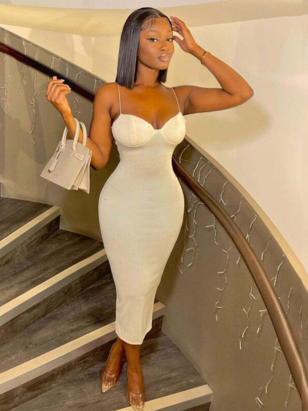 

StyleCast Women Shoulder Straps Bodycon Midi Dress, White