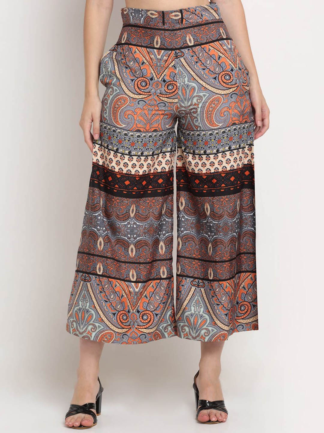 

SiaVira Women Ethnic Motifs Printed Relaxed Loose Fit Culottes Trousers, Brown