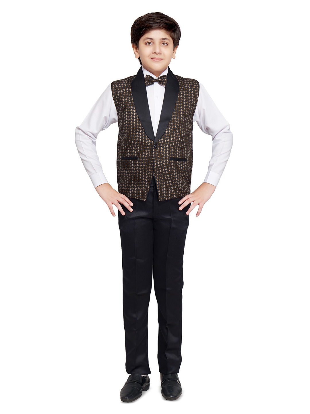 

BAESD Men Boys Single-Breasted Shawl Collar 3 Piece Printed Suit, Black