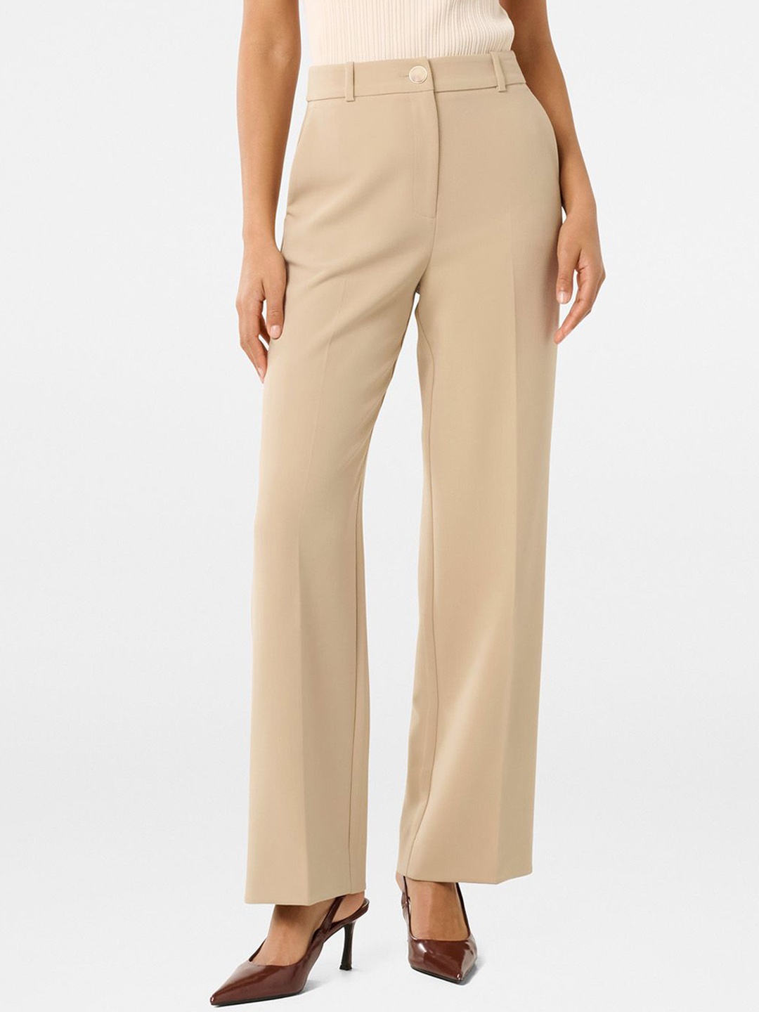 

Forever New Women Relaxed Straight Leg High-Rise Trousers, Brown