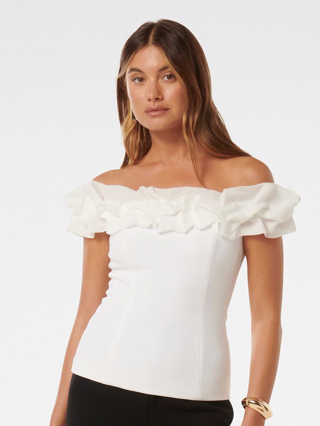 

Forever New Women Off-Shoulder Flutter Sleeve Party Top, White