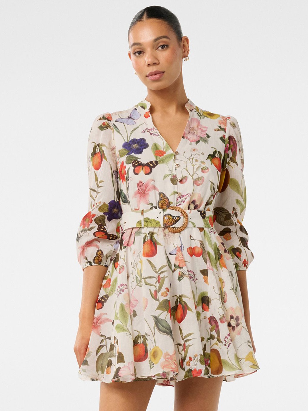 

Forever New Women Floral Puff Sleeves Fit & Flare Mini Dress, Multi