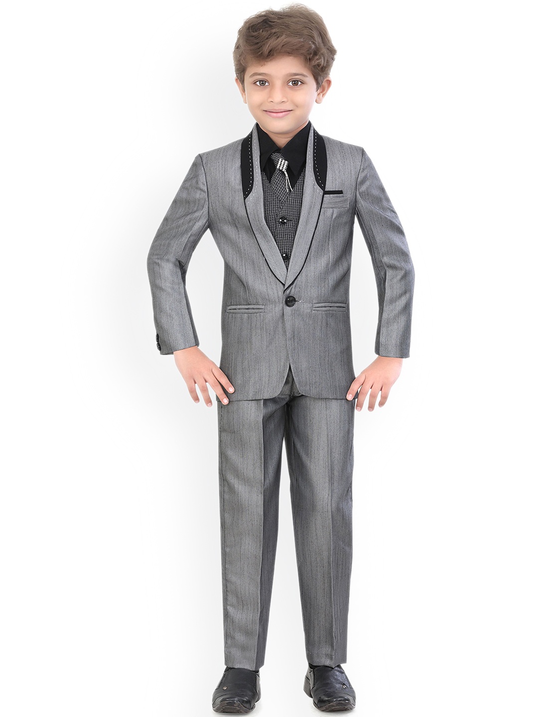 

BAESD Boys Single-Breasted Four-Piece Formal Suit, Grey