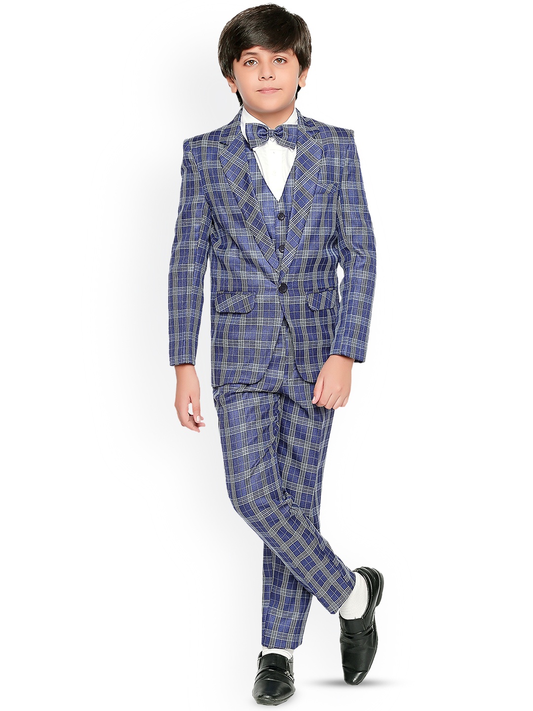 

BAESD Boys Checked Single Breasted Five Piece Party Suits, Navy blue