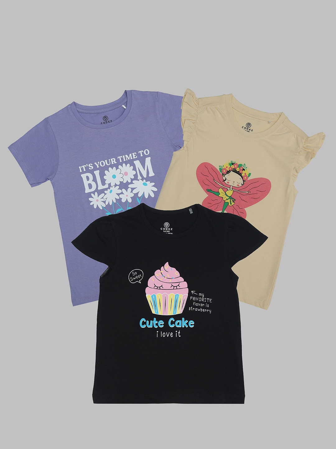 

BAESD Girls Pack Of 3 Graphic Printed Round Neck Cotton T-Shirt, Black
