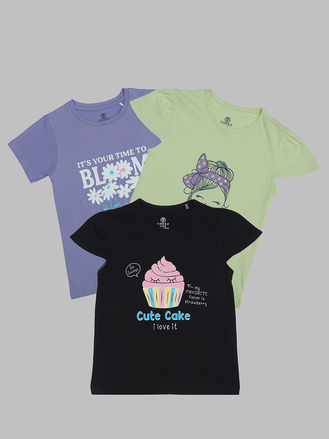 

BAESD Girls Pack Of 3 Graphic Printed Round Neck Cotton T-Shirt, Black