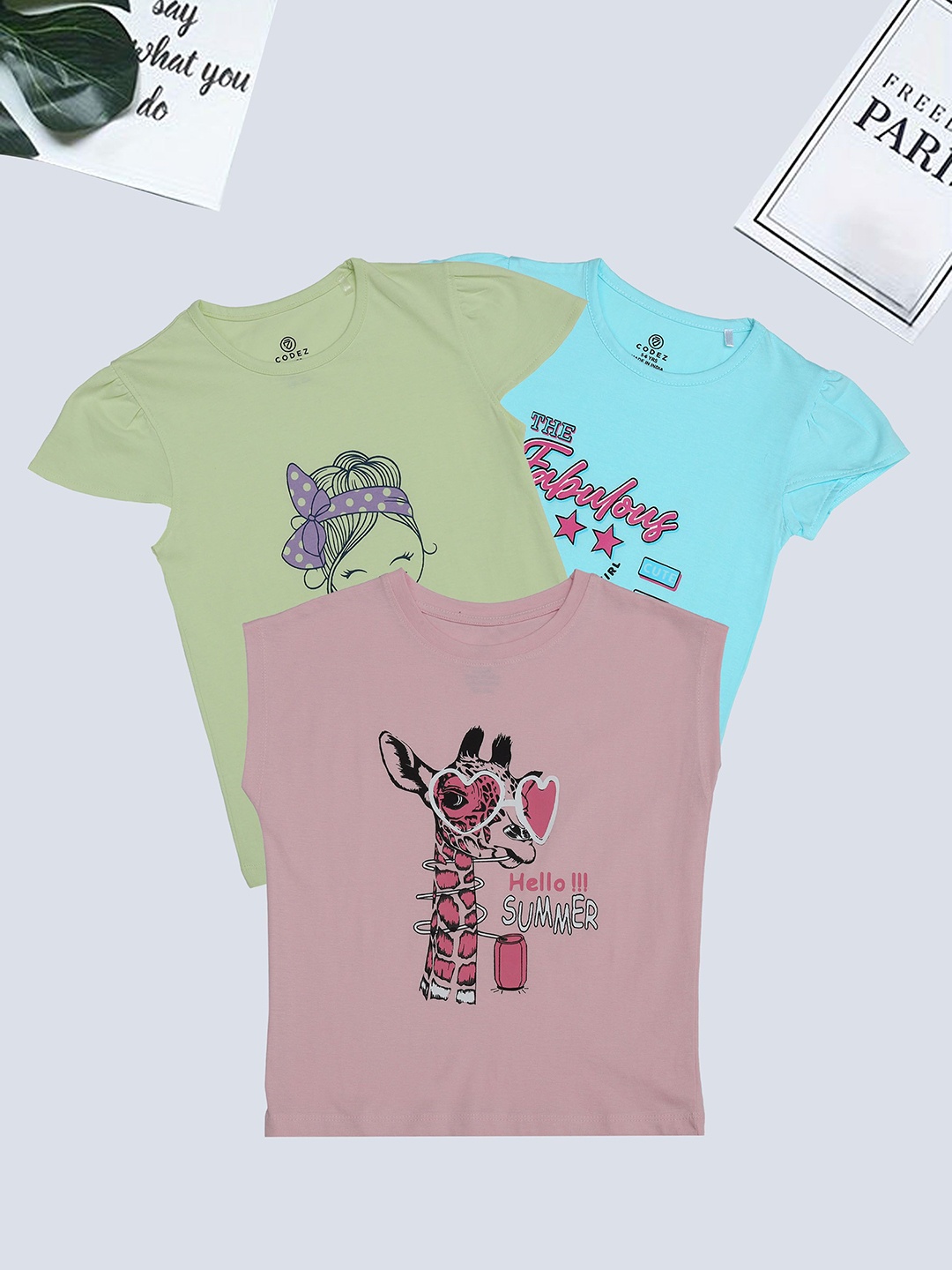 

BAESD Girls 3 Printed V-Neck Applique T-shirt, Multi