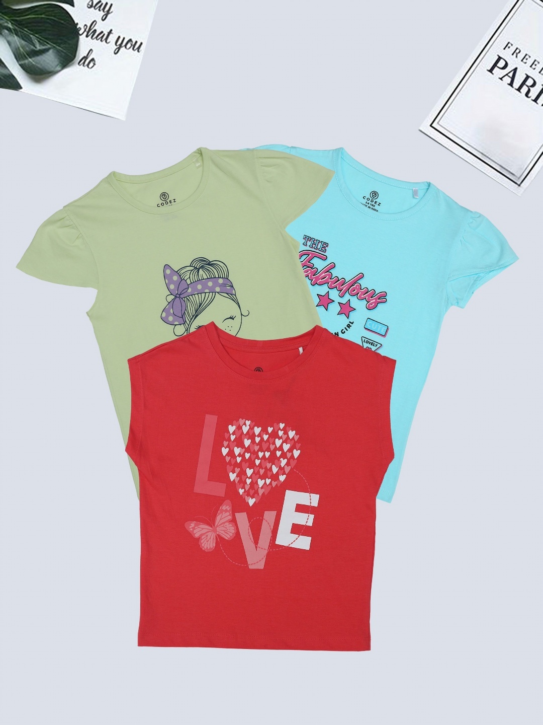 

BAESD Girls 3 Printed V-Neck Applique T-shirt, Multi