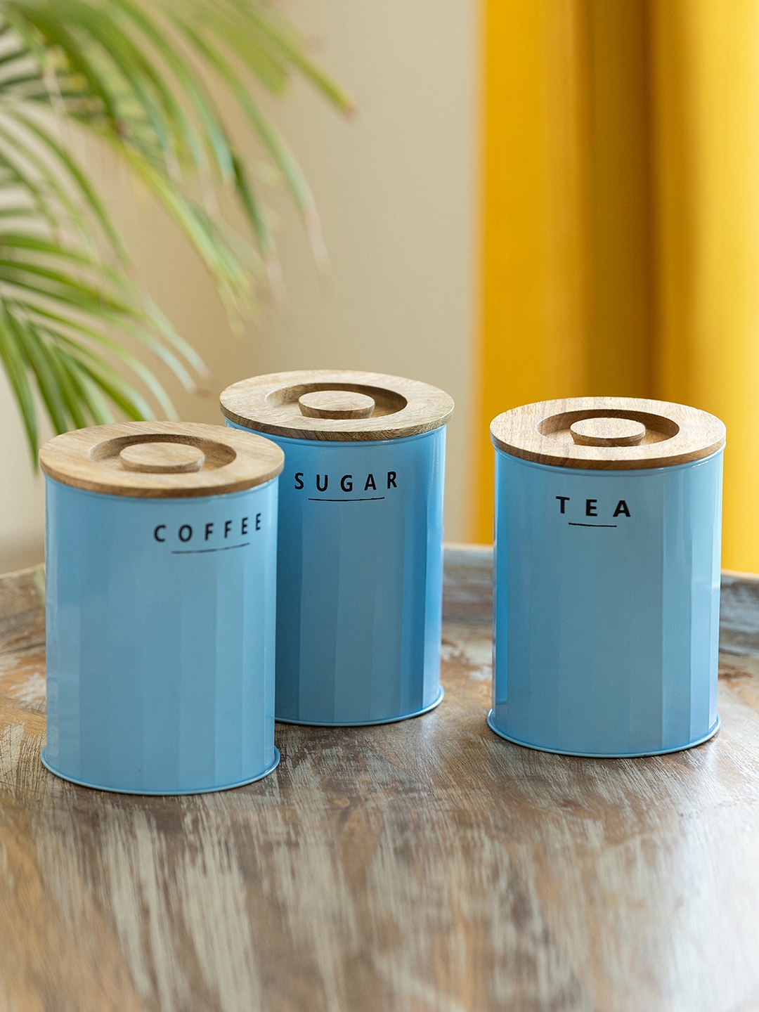 

ExclusiveLane Blue & Beige 3 Pieces Iron Canister