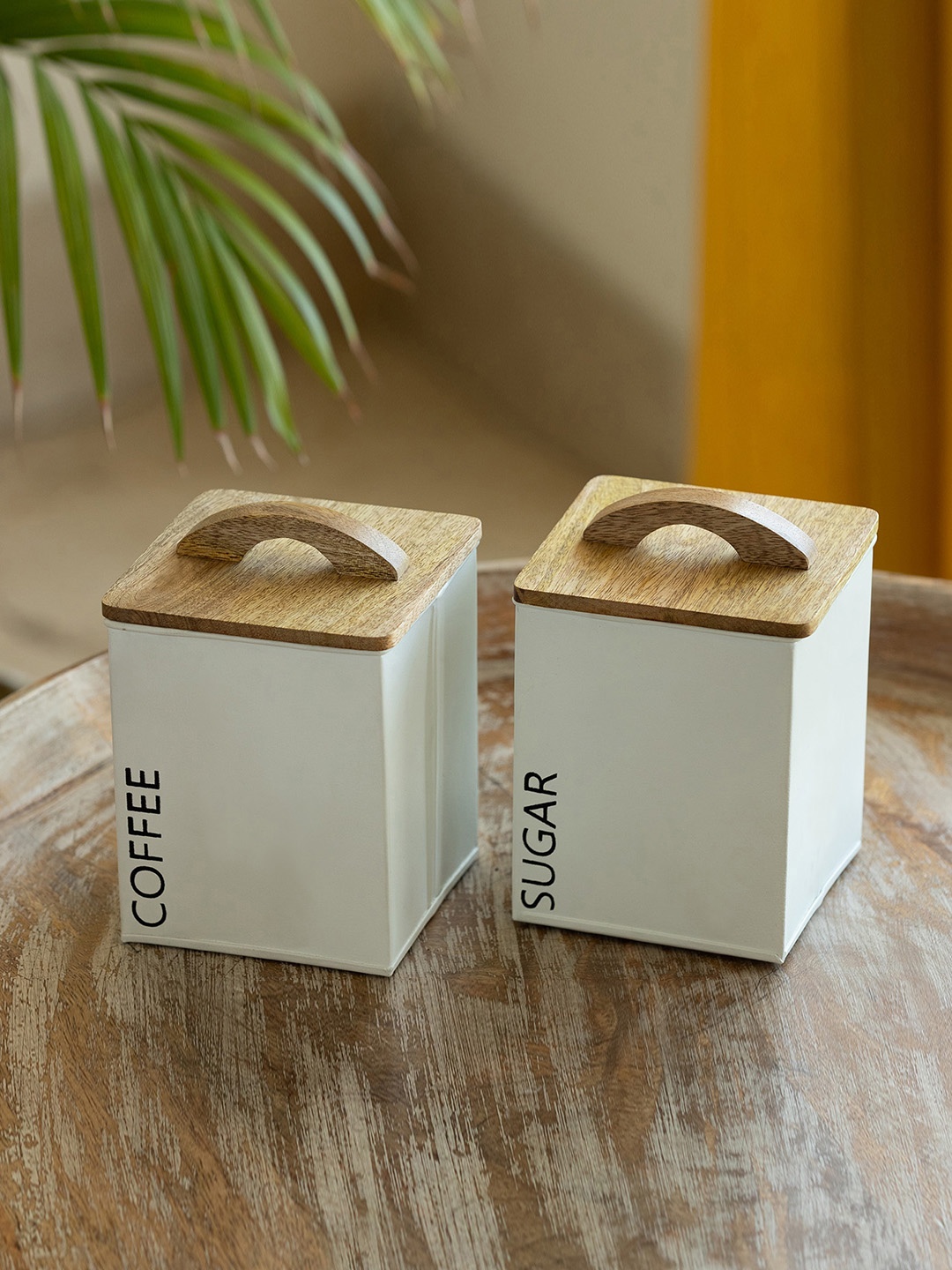 

ExclusiveLane White 2 Pcs Iron Jar Container 1L