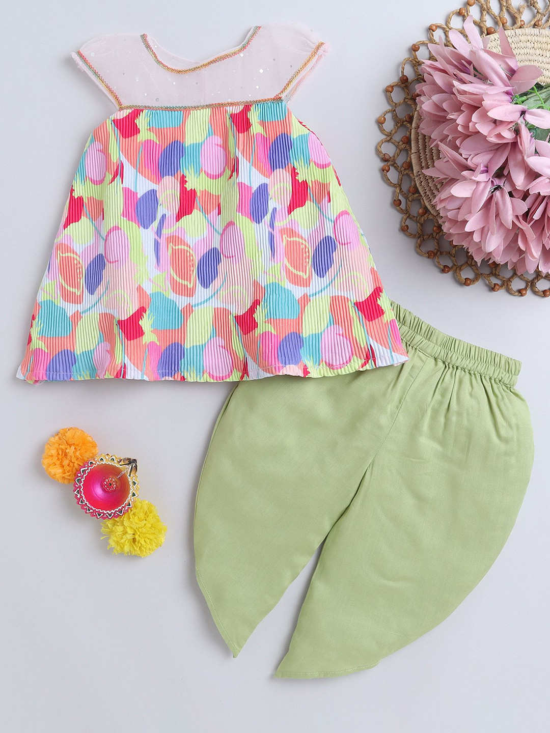 

MANY FROCKS & Girls Conversational Printed Pure Cotton Tunic with Dhoti Pants, Pink