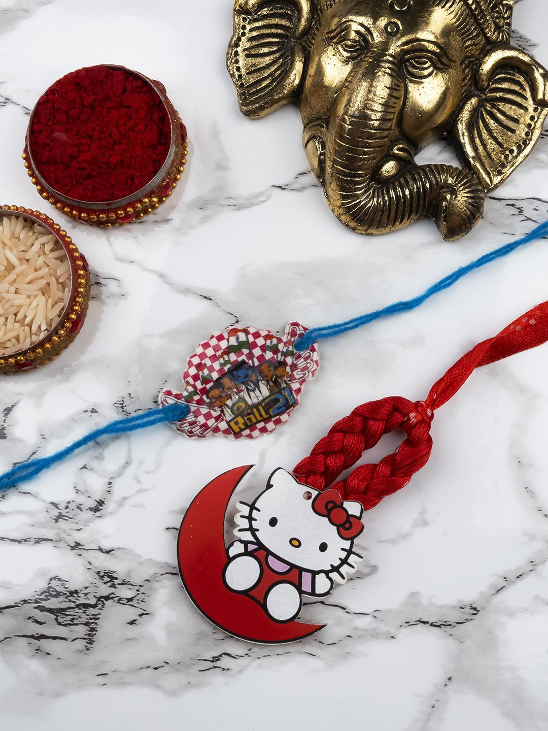 

StileAdda Kids Beaded Thread Bhaiya Bhabhi Rakhis with Roli Chawal, Red