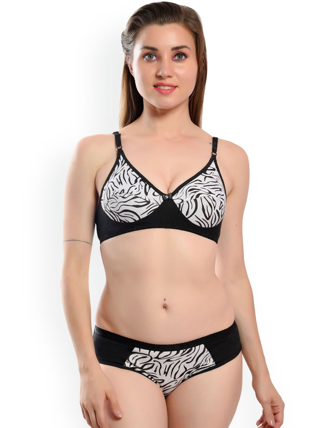 

Fihana Printed Non Padded Cotton Lingerie Setz, Black