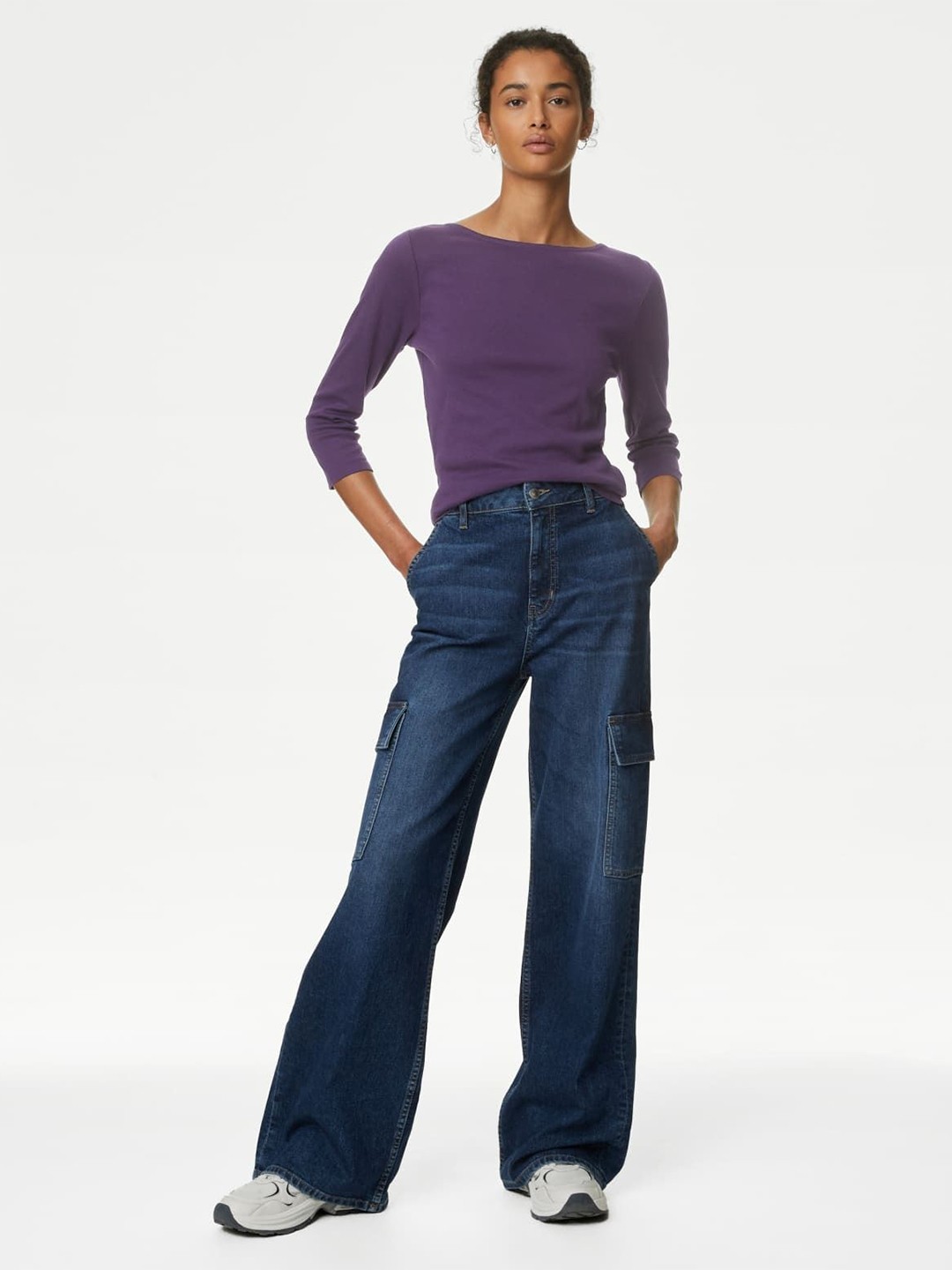 

Marks & Spencer Women Cotton Round Neck Casual Crop Top, Purple