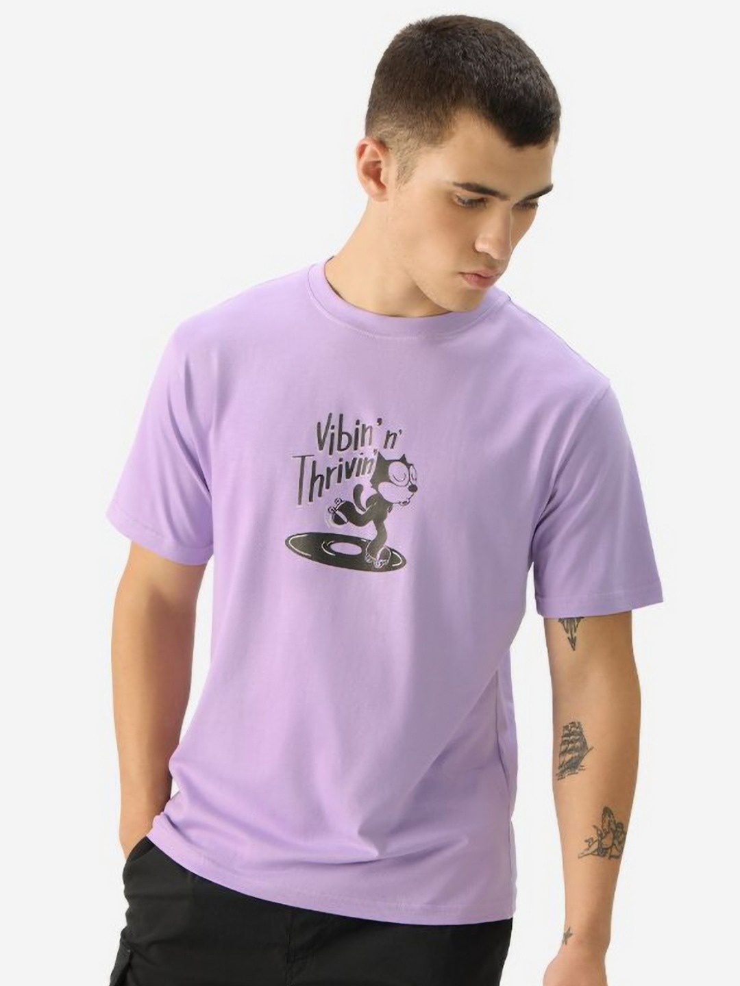 

The Souled Store Men Graphic Printed Round Neck Cotton T-Shirt, Lavender