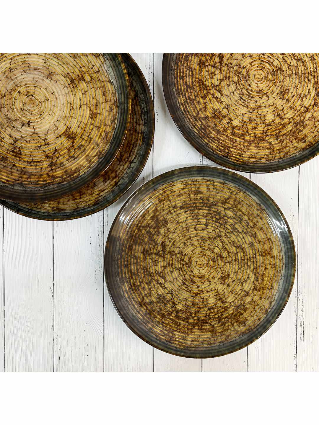 

The Artisan Emporium Brown 4 Pieces Printed Microwave Safe Glossy Ceramic Dinner Plates