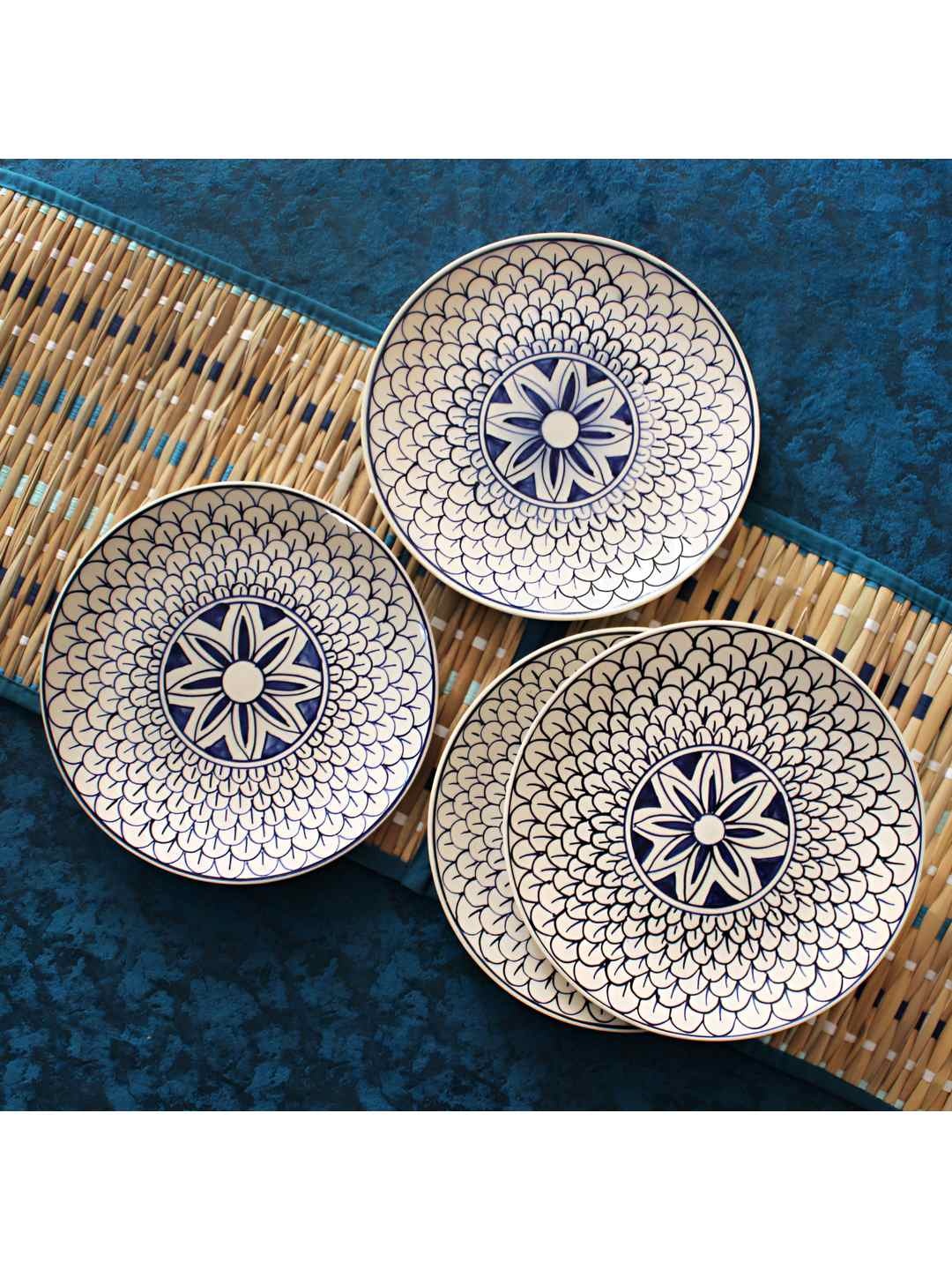 

The Artisan Emporium White 4 Pieces Printed Microwave Safe Glossy Ceramic Dinner Plates