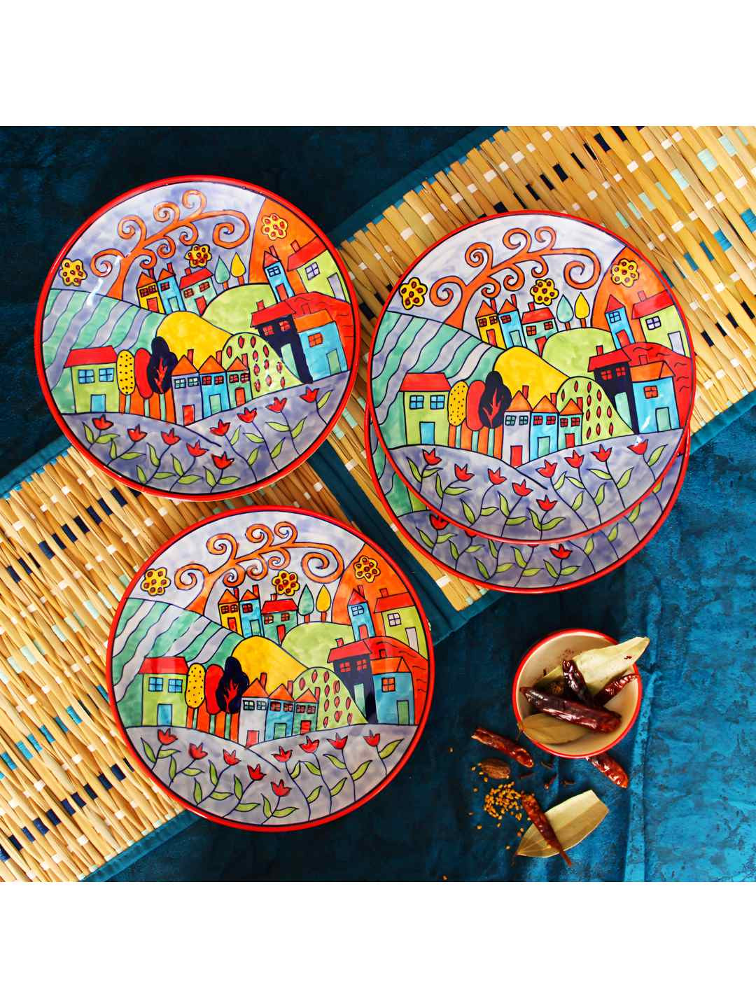 

The Artisan Emporium Blue 4 Pieces Printed Microwave Safe Glossy Ceramic Dinner Plates