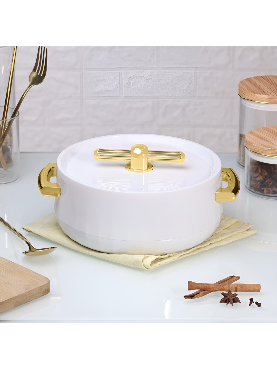 

SELVEL White & Gold toned Melamine Elegance Casserole