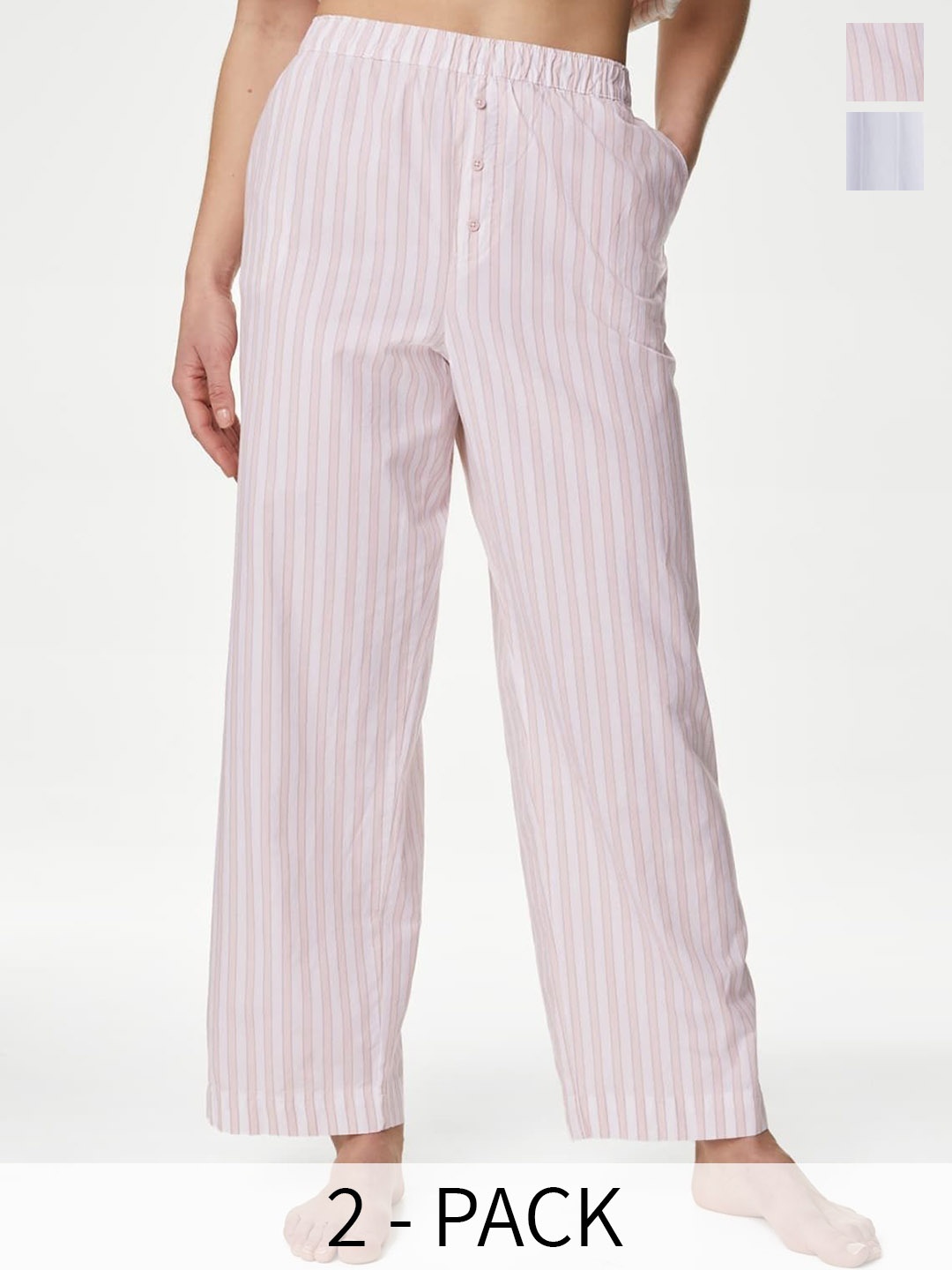 

Marks & Spencer Women Pack Of 2 Striped Pure Cotton Lounge Pants, Blue