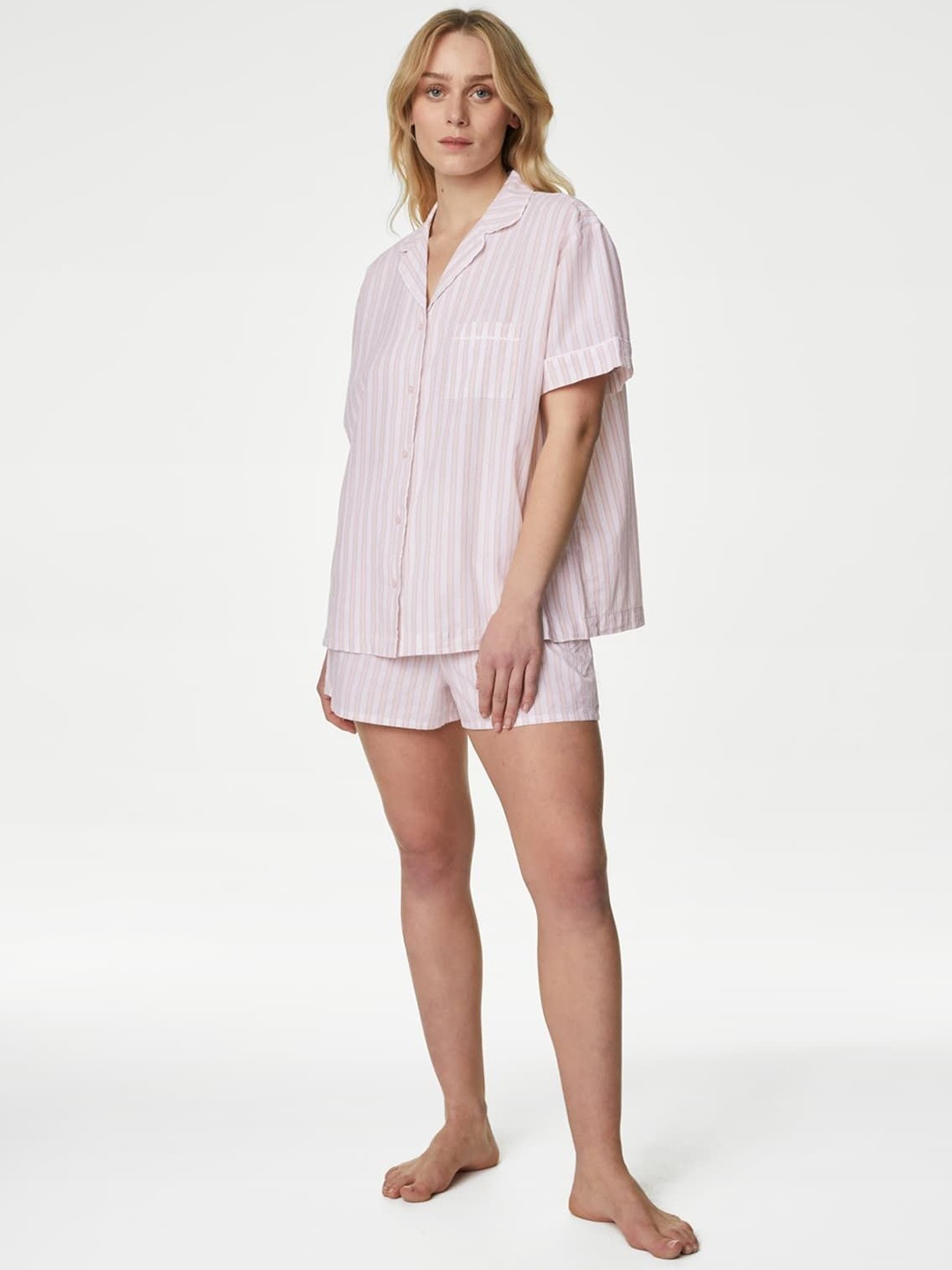 

Marks & Spencer Women Striped Pure Cotton Night suit, Pink