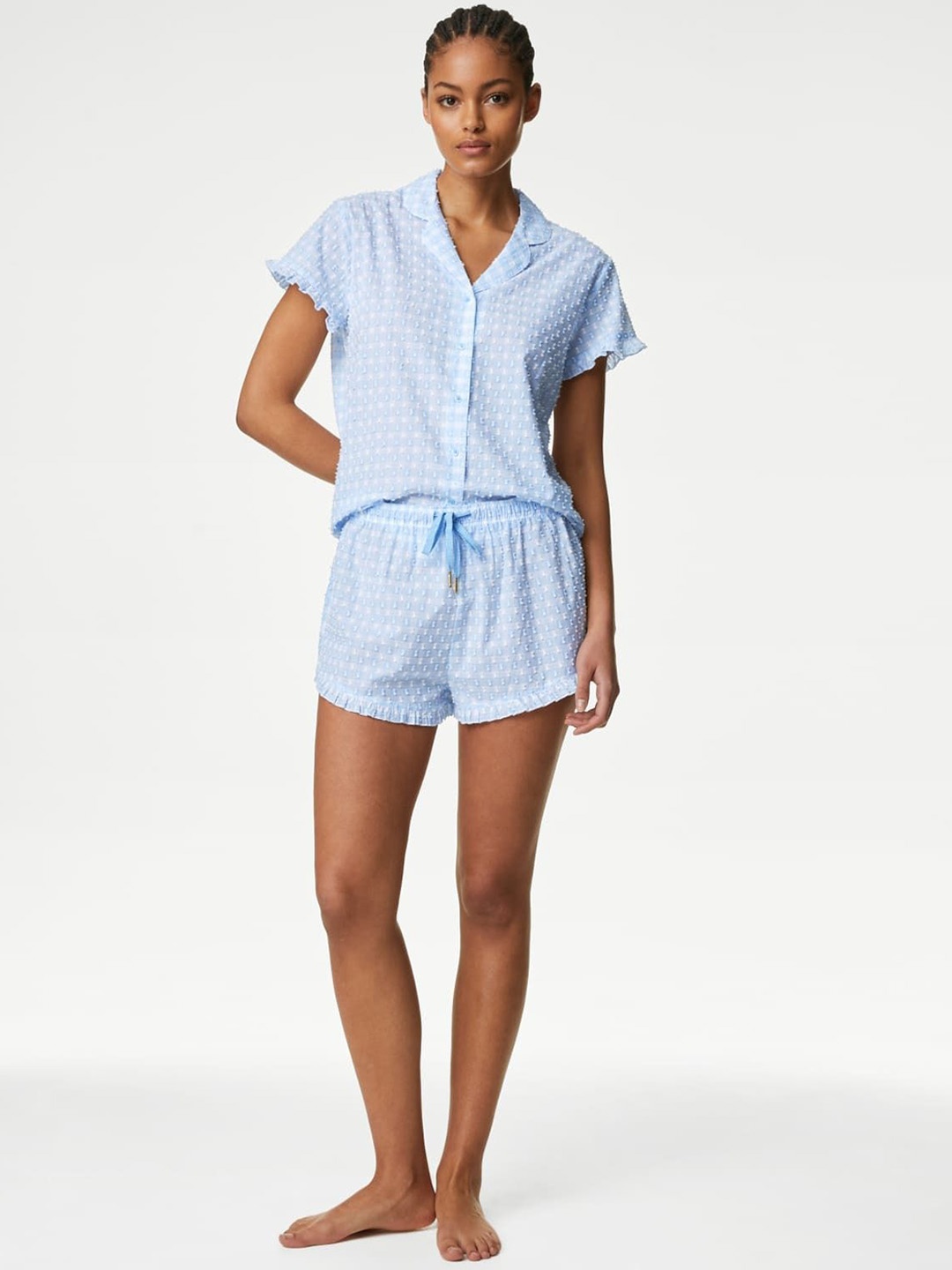 

Marks & Spencer Women Pure Cotton Self Design Night suit, Blue