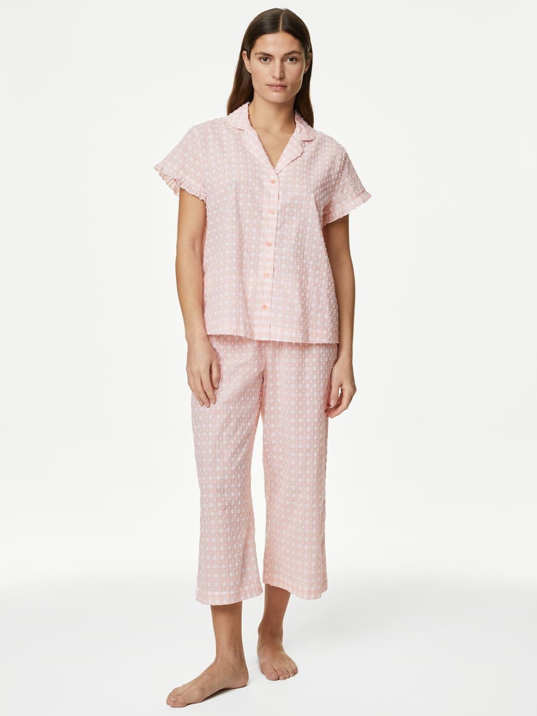 

Marks & Spencer Women Pure Cotton Gingham Night suit, Pink