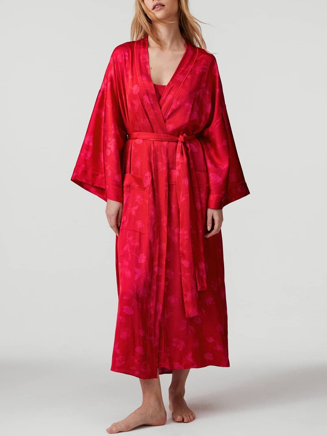 

Marks & Spencer Women Floral Printed Wide Sleeve Robe, Red