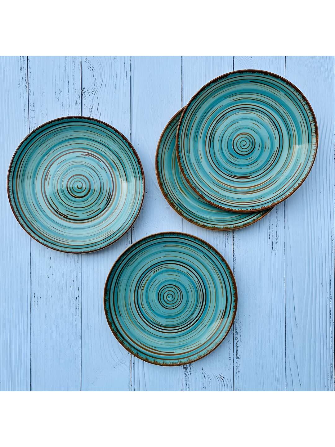 

The Artisan Emporium Turquoise Blue 4 Pieces Printed Microwave Safe Glossy Ceramic Plates