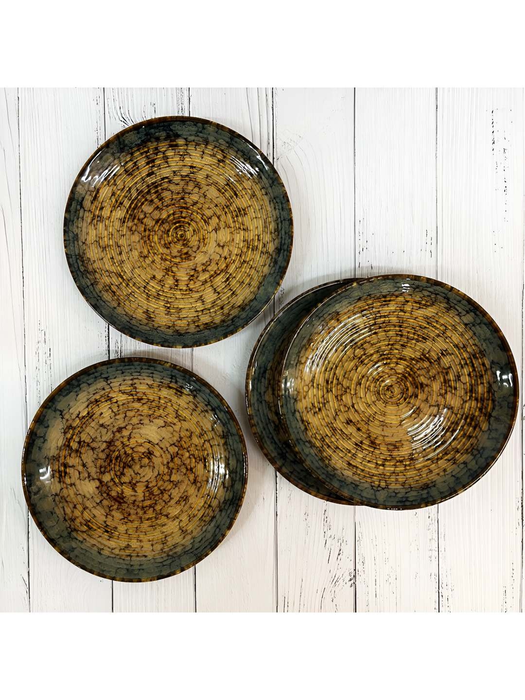 

The Artisan Emporium Brown & Green 4 Pieces Printed Microwave Safe Glossy Ceramic Plates